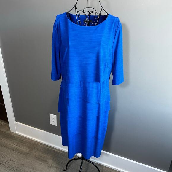 Tahari ASL Alex Royal Blue Stretchy Tiered Dress Women's Size 16 3/4 Sleeves - Picture 1 of 5